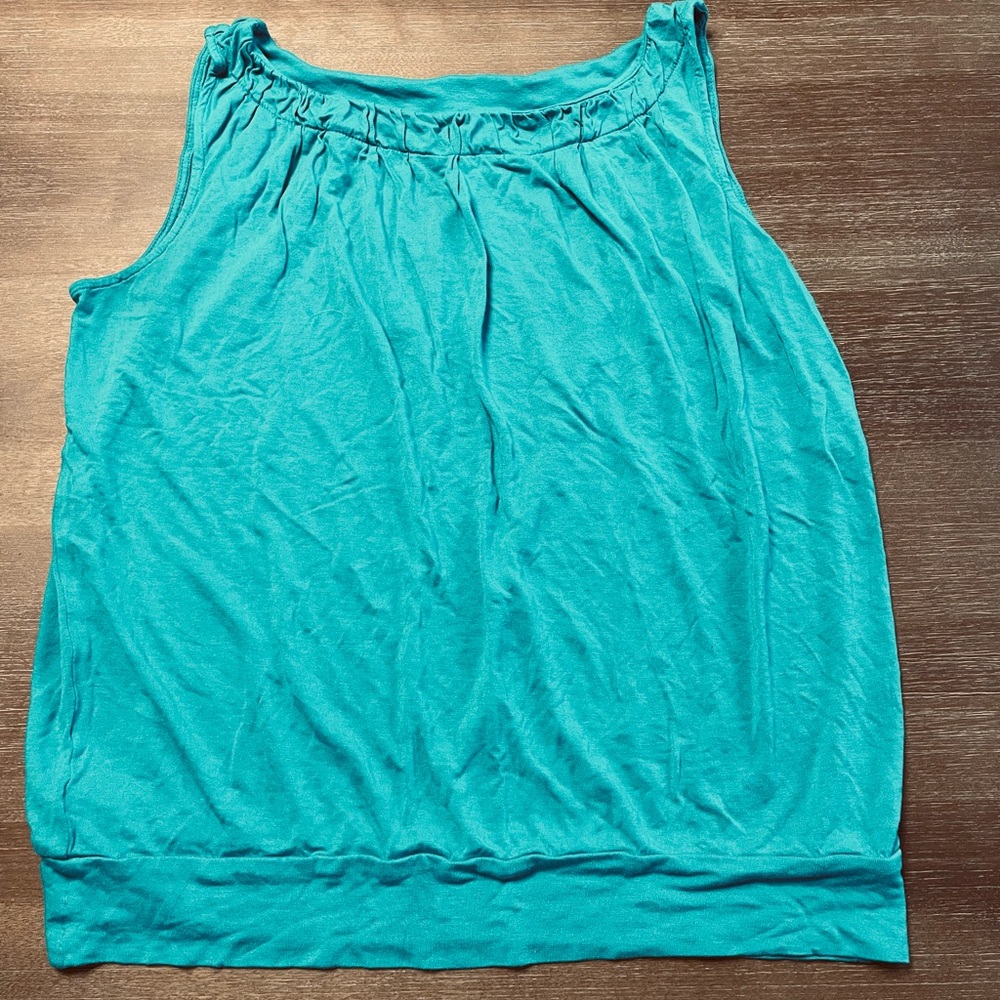 LOFT Teal Ruched Sleeveless Tank Top